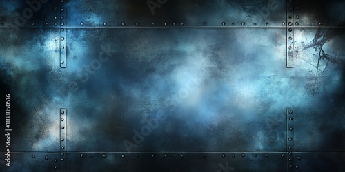 Dark Blue Metal Texture Background Industrial Steel Plate with Rivets and Scratches
