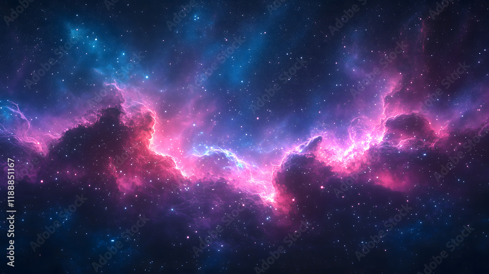 Naklejka premium vibrant cosmic nebula with glowing stars and colorful clouds