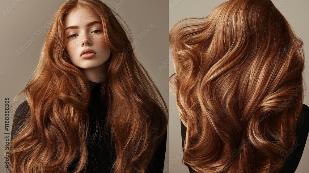 Fototapeta premium Profeccional photo, realistic woman model with long hair posing for a photo, long hair, hair photoshoot 
