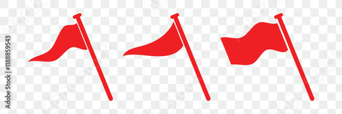 Set of red flag icon. Waving flag. Different flag set. 