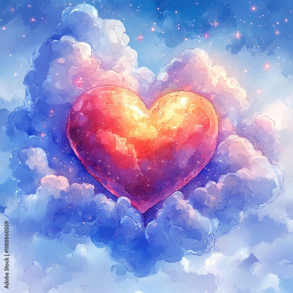 Obraz premium Colorful Heart Shaped Cloud Against a Bright Sky Background