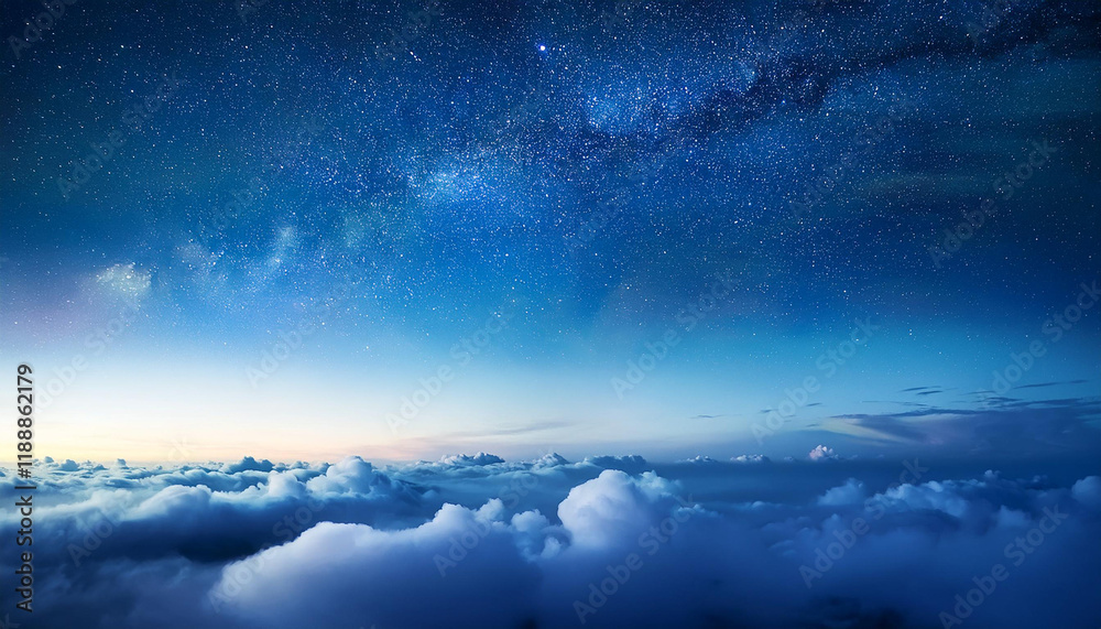 Obraz premium lovely nature cloudscape with foggy clouds and starlight on blue sky at calm night