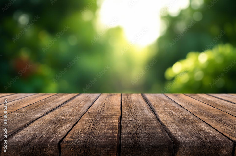 wooden table on nature display for food or other products on nature background. Sunlight at morning wooden table on nature display for food or other products on nature background. Sunlight at morning