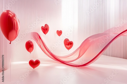 dreamy valentine decoration featuring transparent flowing ribbons