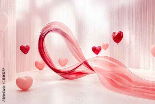 elegant valentine decor with heart balloons and flowing fabric
