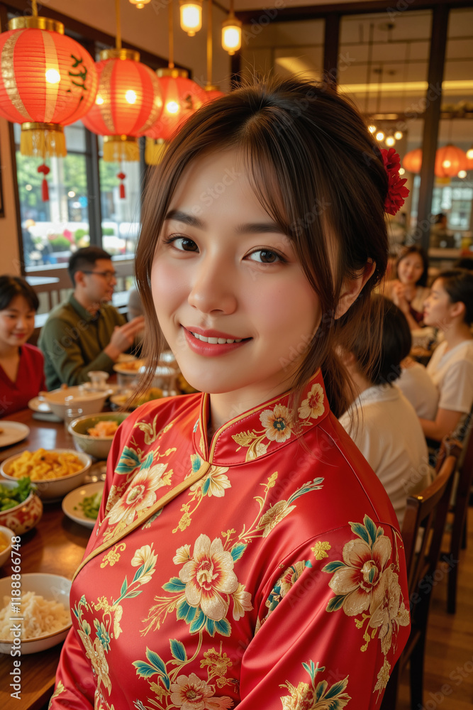 Girl in red dress in Chinese New year Girl in red dress in Chinese New year