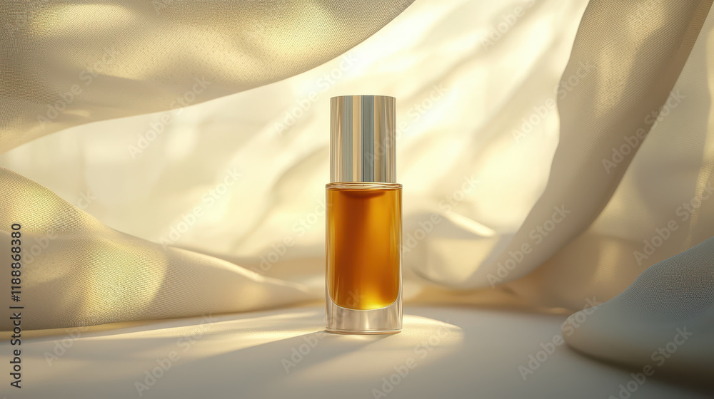 Fototapeta premium skincare product in glass bottle, illuminated by soft light