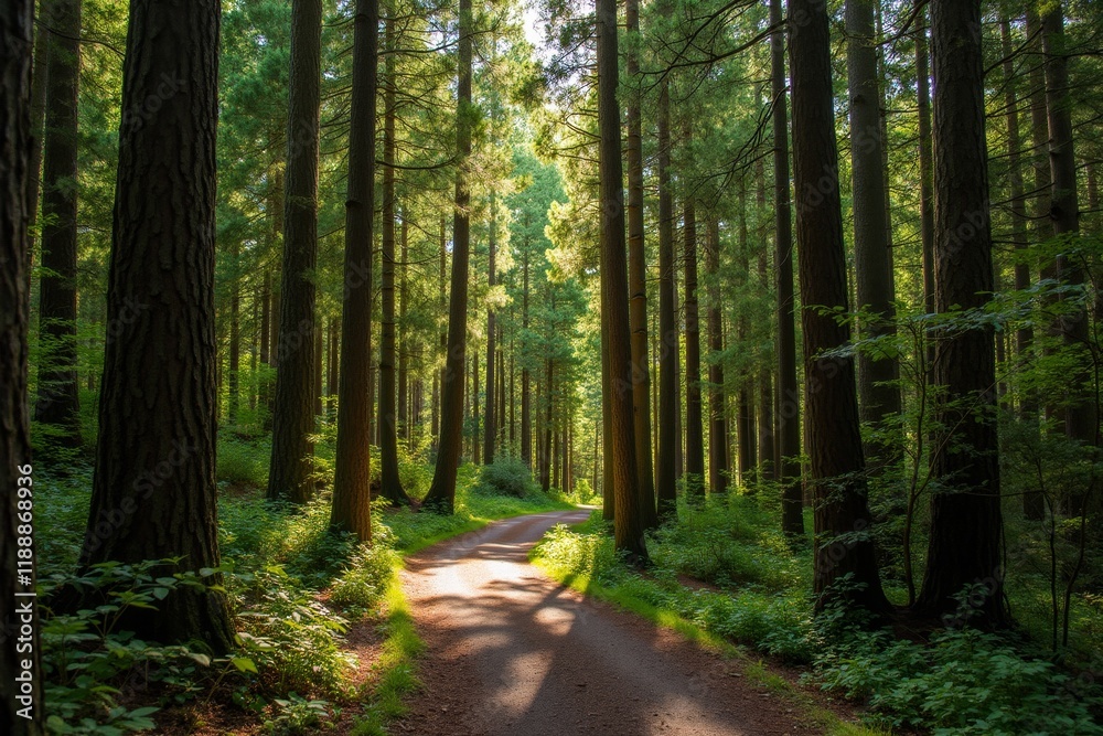 Serene Forest Path Bathed in Dappled Sunlight Serene Forest Path Bathed in Dappled Sunlight