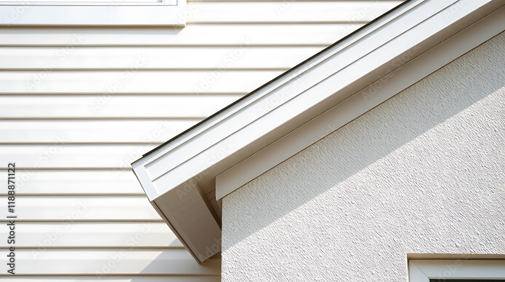 Obraz premium Modern House Exterior: White Wall and Roof Architecture Design. Clean lines and minimalist aesthetic. Ideal for real estate and home improvement projects.