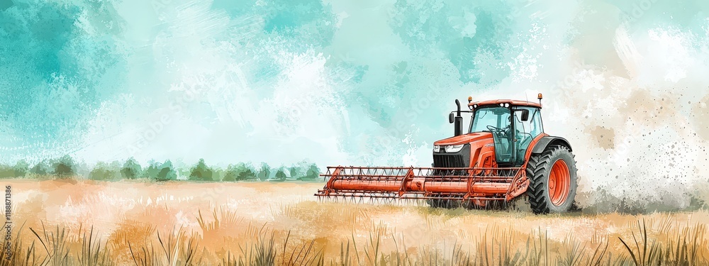 Obraz premium Solar-powered farming equipment operating in open fields