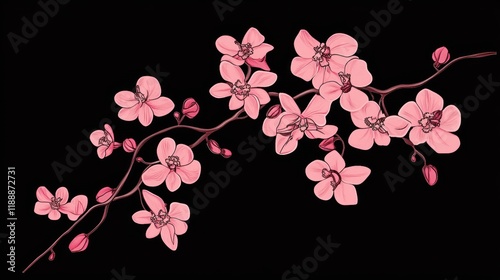 Wallpaper Mural Pink orchid branch on black background Torontodigital.ca