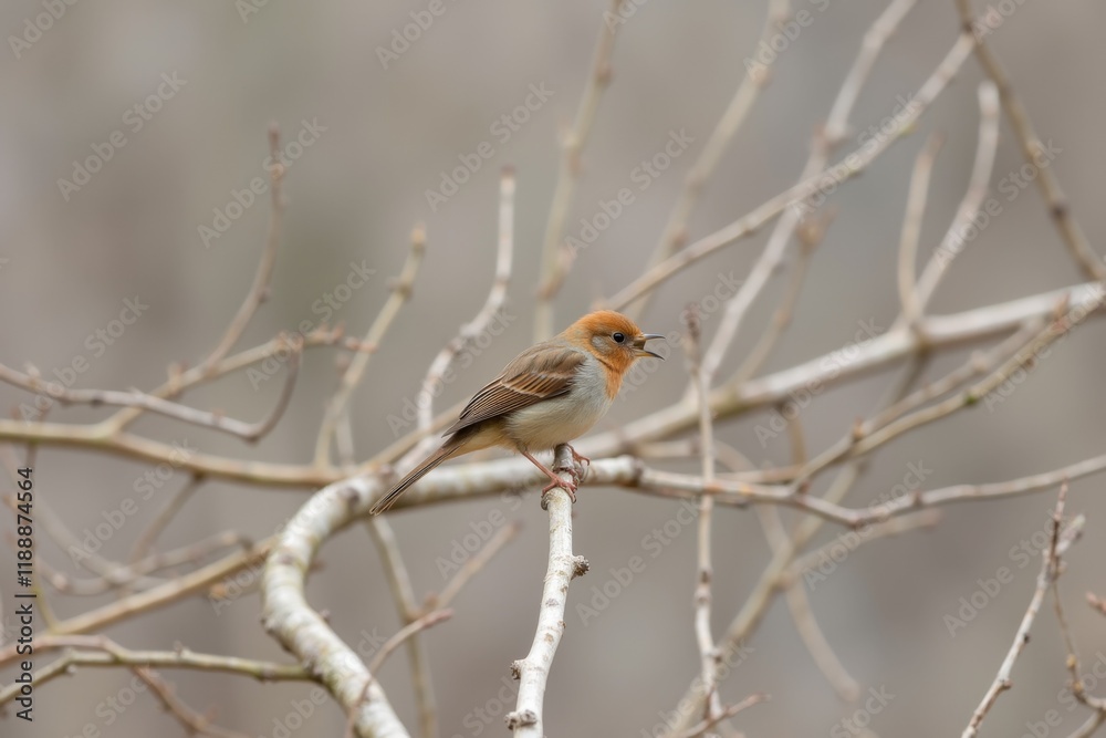 Orange Feathered Perch: A Focused Avian Moment Orange Feathered Perch: A Focused Avian Moment