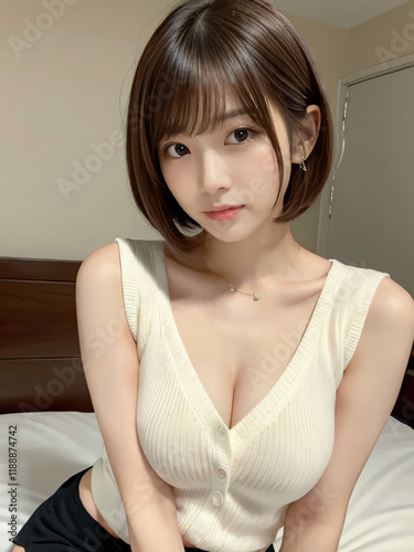 Plakat w ramie ビキニ, 女, コスプレ, 海, サマータイム, ショートヘアー, ボブ, ロングヘアー, ショートカット, 美しさ, 水泳, 水, モデル, バカンス, 細い, 太陽, 人々, タン, 旅行, ファッション, 空, 人, 立っていること, 砂, 髪の毛, ブルネット, 浜, 顔, グラビア, アイドル, 巨乳, 水着, 笑う, 笑みを浮かべている, アウトドア, ハピネス, 1, 目, 見る, 