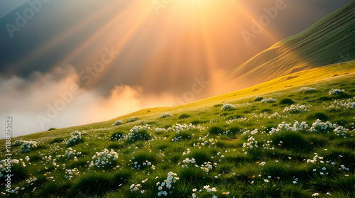 Breathtaking Alpine Views with Lush Blooming Fields