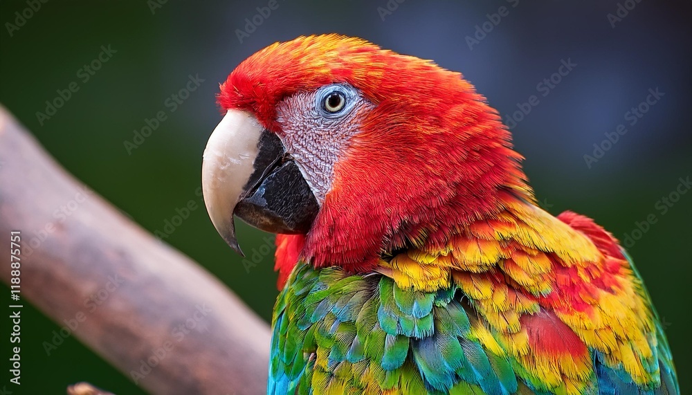 Obraz premium colourful pixel art parrot vivid crimson yellow and orange feathers on branch