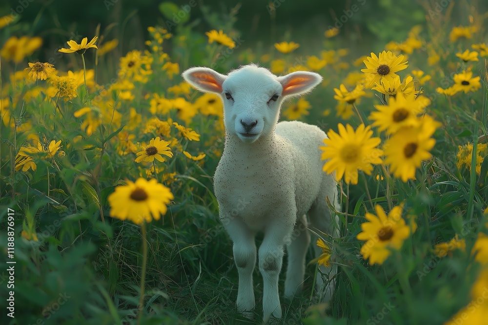 A charming lamb stands among vibrant yellow flowers, capturing the essence of spring. This delightful scene is perfect for Easter celebrations and nature lovers. A charming lamb stands among vibrant yellow flowers, capturing the essence of spring. This delightful scene is perfect for Easter celebrations and nature lovers.