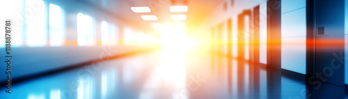 Illuminating pathway journey modern building photographic image bright hallway perspective view exploration concept