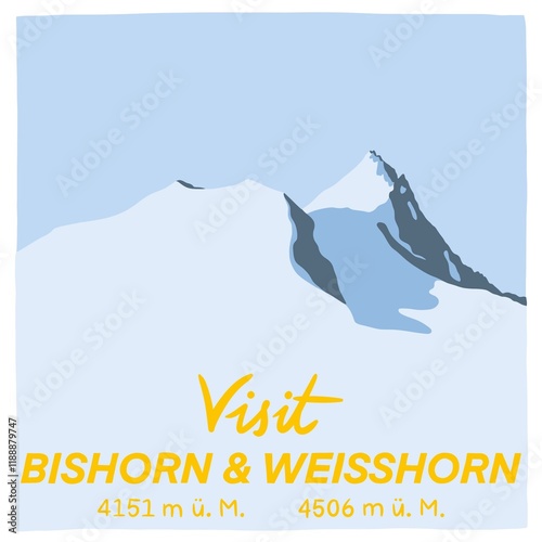 Visit Bishorn und Weisshorn - 4545 m ü. M. - 4000er der Schweizer Alpen, handgezeichnet photo