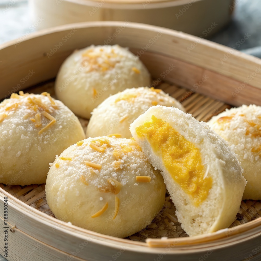 Freshly Steamed Round Buns With Tasty Filling and Toppings. Generative AI Freshly Steamed Round Buns With Tasty Filling and Toppings. Generative AI