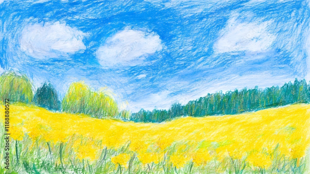 Obraz premium クレヨンで描いた菜の花の絵