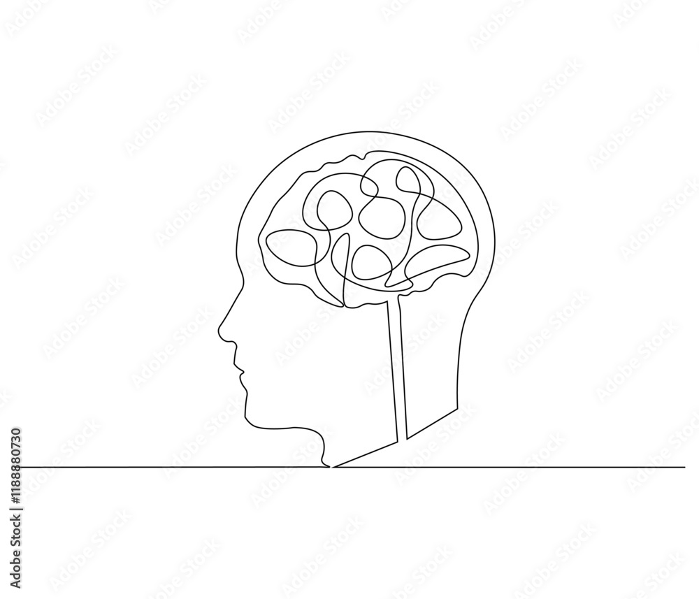 One continuous line drawing of human brain. Single line of human brain vector illustration One continuous line drawing of human brain. Single line of human brain vector illustration