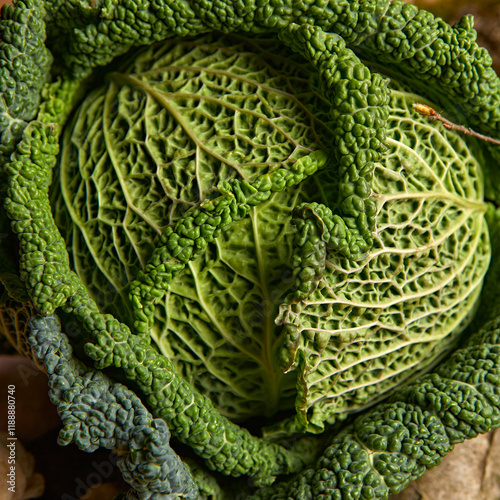 Fresh cabbage kachan close-up view from above