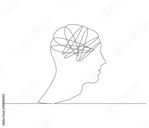 One continuous line drawing of human brain. Single line of human brain vector illustration