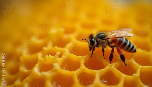 A bee on a honeycomb