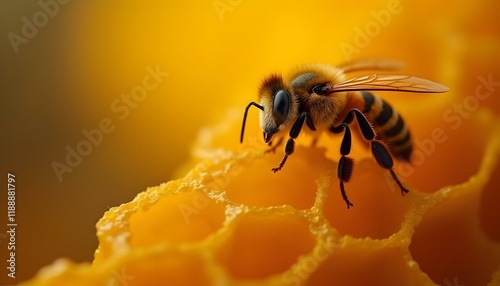 A bee on a honeycomb