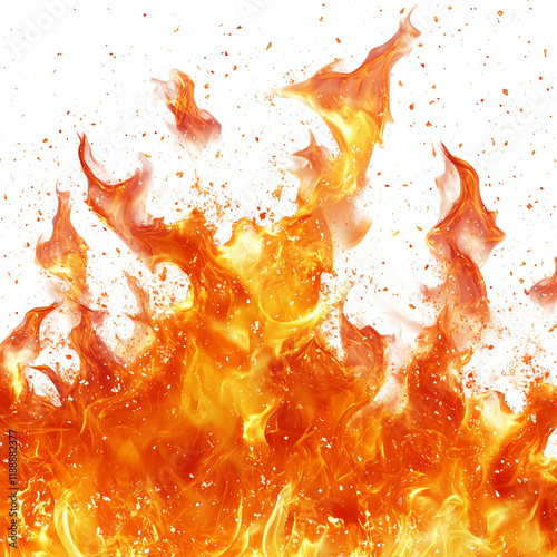 Blazing Embers in Dynamic Motion on Pristine White Background fire heat power   