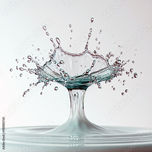 Encapsulated water droplet falls and splashes artistically clear white macro    