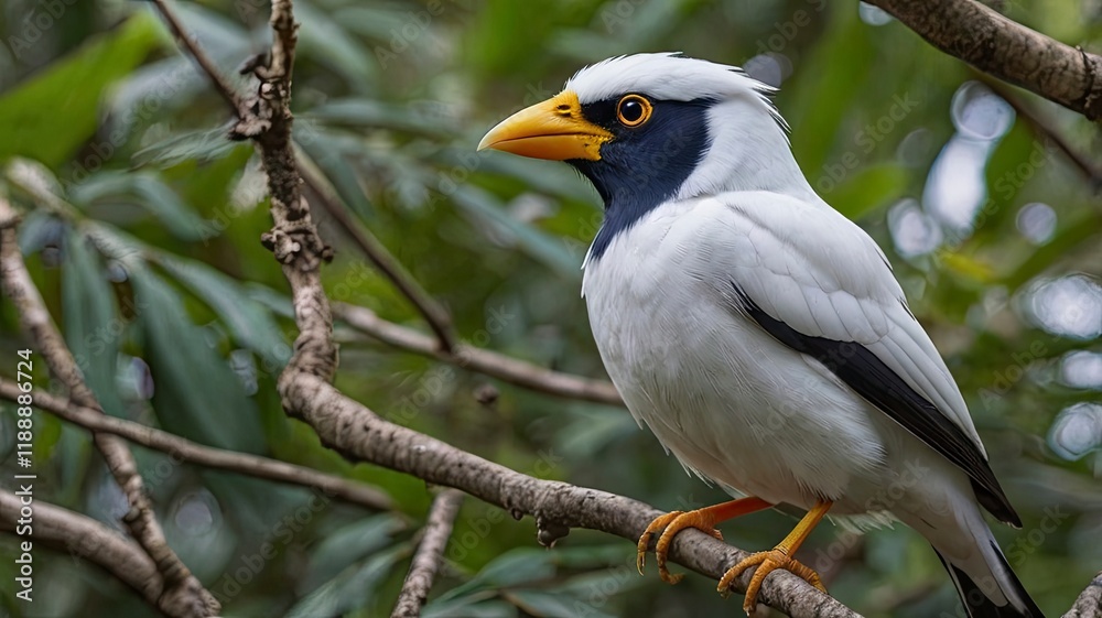 Bali Mynah (Leucopsar rothschildi) spotted outdoors in the wild Bali Mynah (Leucopsar rothschildi) spotted outdoors in the wild