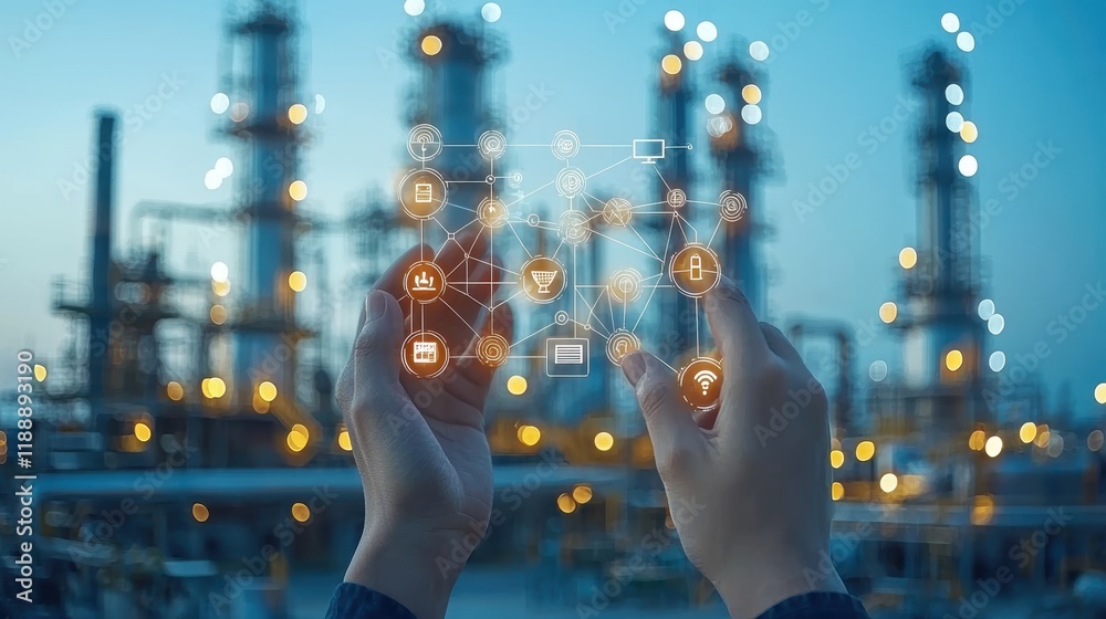 Fototapeta premium Industrial IoT Network Monitoring Smart Factory Data Visualization on Mobile Device
