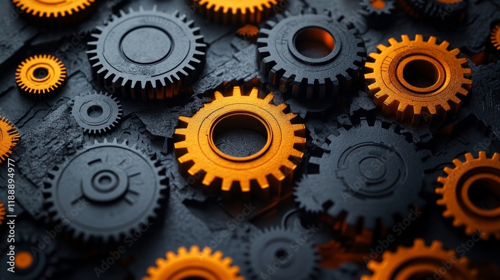A Gears in black and orange create striking industrial design A Gears in black and orange create striking industrial design
