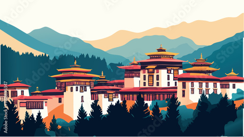 Bhutan's Iconic Temples and Lush Mountains.eps