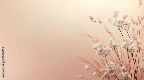 Delicate White Flowers and Grasses Against a Peach Background