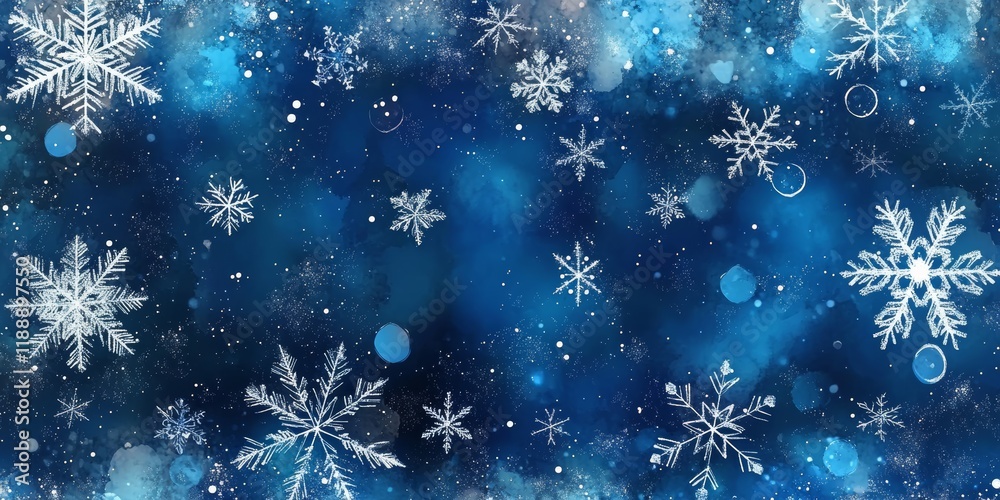 Fototapeta premium A mesmerizing winter background adorned with glistening blue hues and exquisite snowflakes, perfectly suited for seasonal designs and enchanting festive themes throughout the holiday season