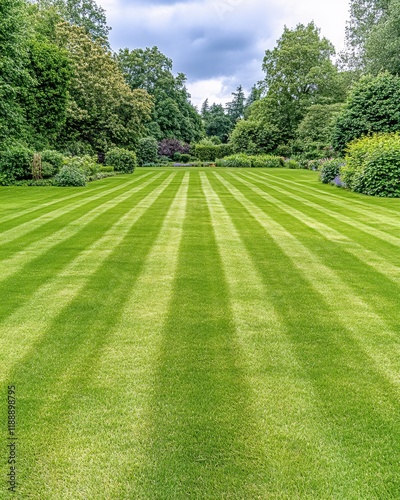 Serene Green Lawn Stripes Peaceful Garden Landscape Nature Beauty