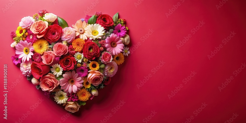 Heart Shape Filled With Colorful Flowers on Vibrant Background. Generative AI Heart Shape Filled With Colorful Flowers on Vibrant Background. Generative AI