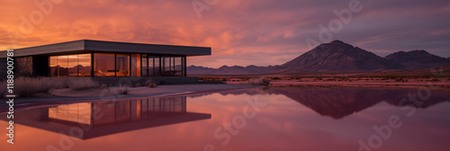 Modernist Desert Villa Reflecting Pink Salt Lake