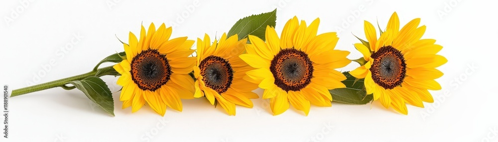 Fototapeta premium Bright and Vibrant Sunflowers Arranged on White Background for Floral Decoration or Design