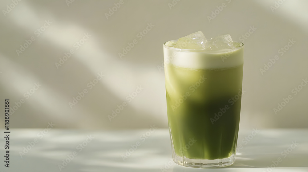 Minimal Glass of Iced Matcha Latte with Green Gradient Minimal Glass of Iced Matcha Latte with Green Gradient