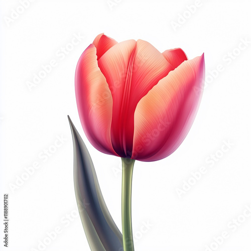 Ultra-Realistic Tulip Blossom with Glistening Petals on White art bloom macro   