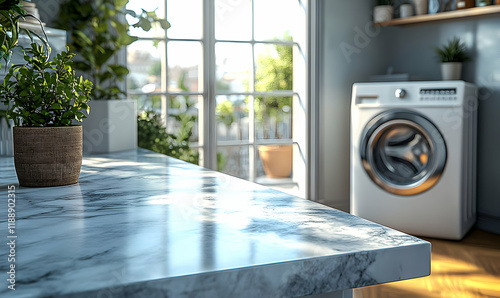 Sunny Laundry Room Marble Counter