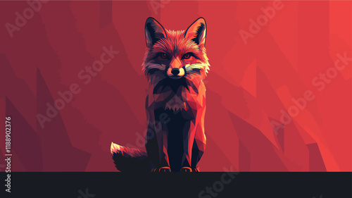Red fox in the night sky with a cute feline-inspired cartoon style, vector illustration of a Fox