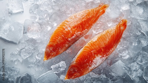 Fresh Raw Mack Fish Fillets on Ice with Clear Background for Food Photography and Culinary Use photo