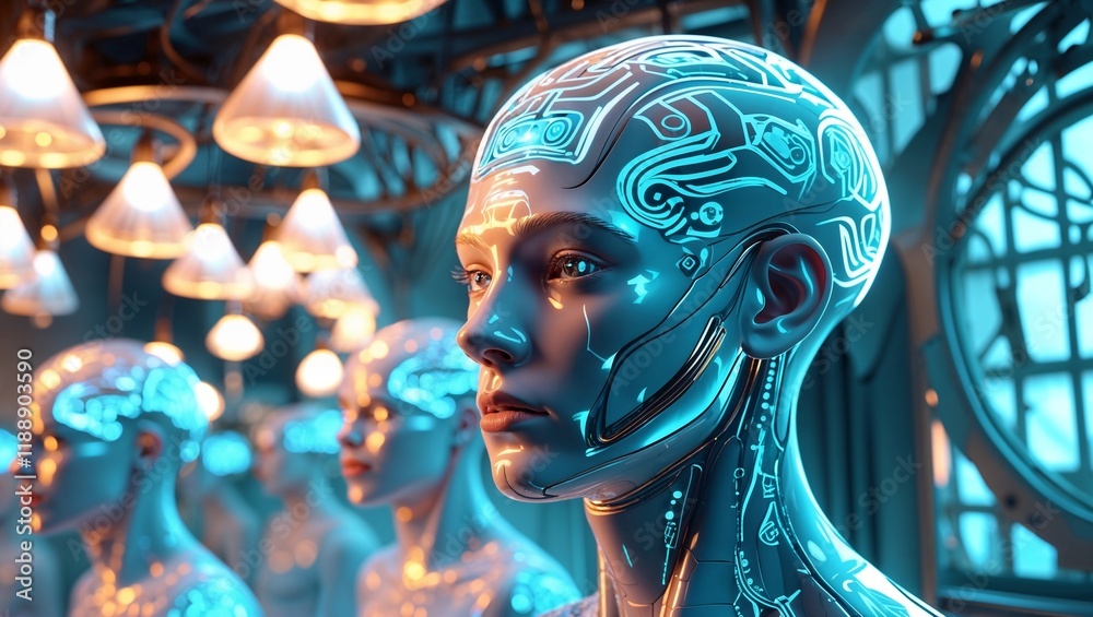 Woman cyborg with artificial intelligence Woman cyborg with artificial intelligence