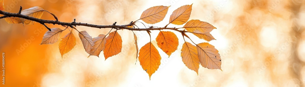 Golden Autumn Leaves Against Soft Blurred Background in Warm Tones Golden Autumn Leaves Against Soft Blurred Background in Warm Tones