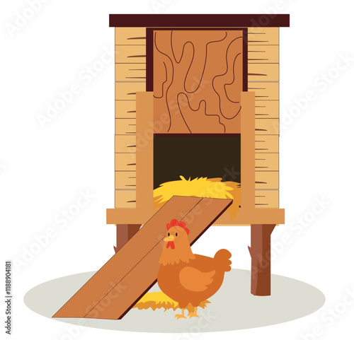 chicken coop and a chicken