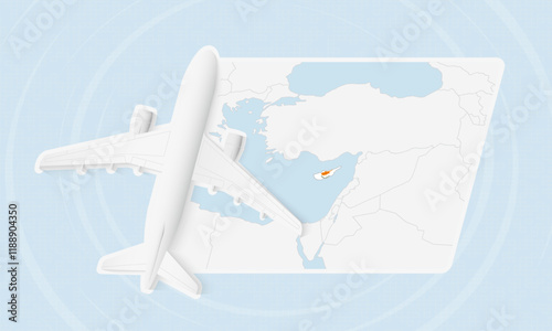 Cyprus Travel Illustration with Plane and National Flag. Airplane Flying Over Cyprus Map.